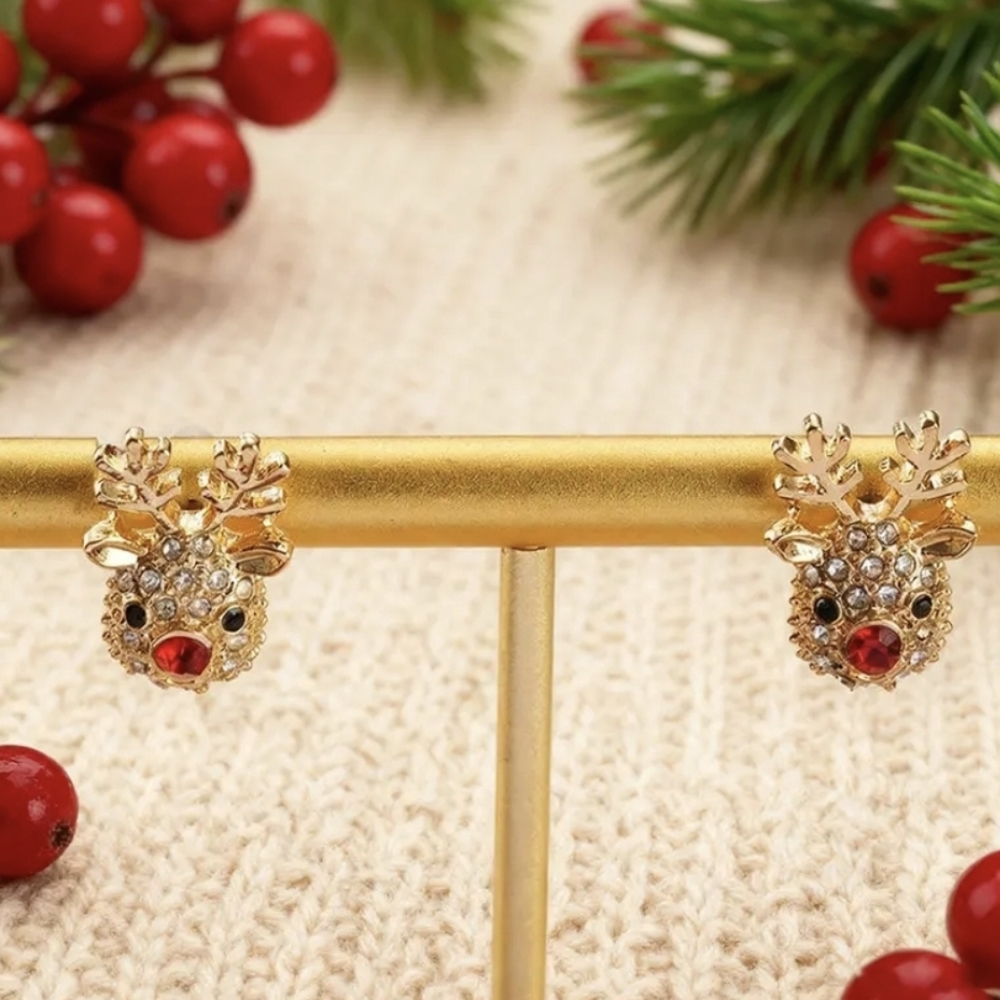 Reindeer Rhinestone Earrings - Picture 9 of 10